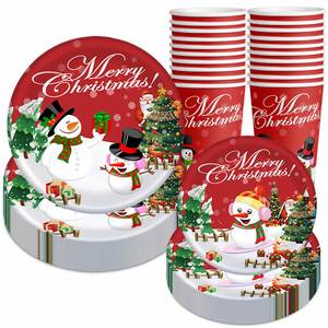 10pcs Pack Christmas Disposable Tableware Set Santa Claus Snowman <b>Paper</b> Plates Cups Napkins <b>Tablecloths</b> Party Decoration Kit - Product Image 1