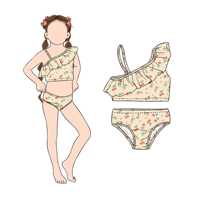 Ensemble bikini 2 pièces personnalisé pour filles, avec volants asymétriques et pantalon, idéal pour bébés, enfants et jeunes filles pour la natation estivale