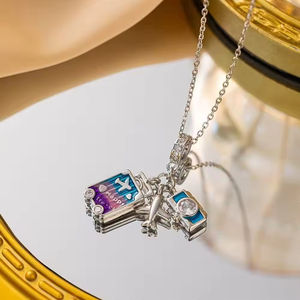 Pendentif valise <span class=keywords><strong>avion</strong></span> goutte à goutte <span class=keywords><strong>en</strong></span> acier inoxydable coloré Collier ras du <span class=keywords><strong>cou</strong></span> souvenir <span class=keywords><strong>voyage</strong></span> vente <span class=keywords><strong>en</strong></span> gros - Product Image 3