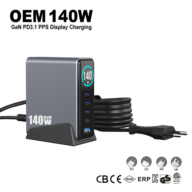 Display Gan 140W Charger Type c Smart Fast Charging PPS QC PD3.1 140W 100W 65W for Macbook Laptop Phone PD 140W Charger USB C
