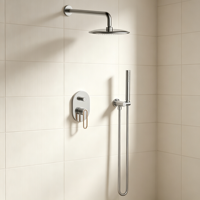 Ensemble de douche mural encastré pour salle de bain, finition chrome poli, pommeau de douche pluie, douchette à main, levier or rose pour usage domestique