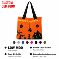 Sac fourre-tout tricoté Orange Halloween Ghost House, Sac à bandoulière Chat Noir, Cadeau de fête saisonnier, Logo personnalisé, Vente en gros, Usine OEM