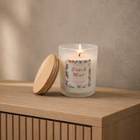 Bougie parfumée à la menthe sauge, pot en verre givré, couvercle en bois, cire de soja, aromathérapie, décoration d'intérieur, cadeau pour le salon, la chambre à coucher, la relaxation