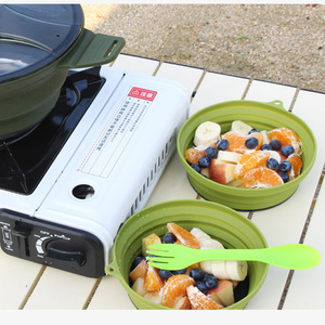 Portable Outdoor Cookware <b>Set</b> 2-Piece Green PP Bowls with Fork for Camping Cooking All Seasons - Product Image 1