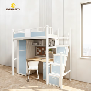 Lit superposé loft moderne de stockage pour étudiants avec bureau et chaise cadre en métal pour les employés de l'école et les étudiants utilisation dortoir - Product Image 3