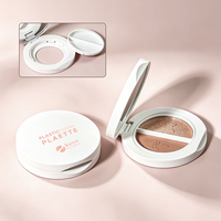 Palette de fards à paupières vide rechargeable à 2 compartiments ronds avec miroir, emballage personnalisé en plastique pour poudre de maquillage, blush et illuminateur