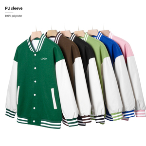 Patchs en chenille personnalisés Streetwear veste de baseball fermeture à glissière interne veste universitaire en cuir à manches en PU pour hommes - Product Image 1