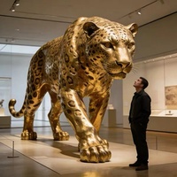 Statue de léopard tacheté en cuivre coulé sur mesure de grande taille pour la décoration de villas, d'hôtels et de parcs