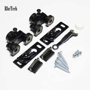 RHETECH Kits de système de quincaillerie pour portes coulissantes durables Rouleaux noirs en acier personnalisables pour chambre à coucher salon extérieur - Product Image 1