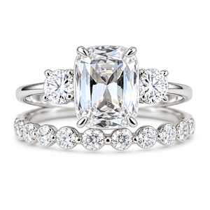 Set di Anelli con Zirconi Quadrati a Quattro Punte per Donne, Elegante Gioiello da Sposa alla Moda - Product Image 1