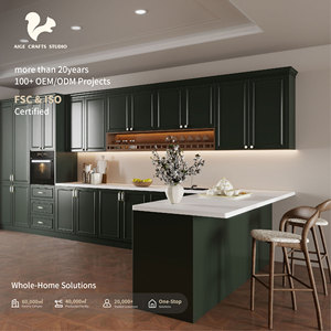 Set di Mobili da <span class=keywords><strong>Cucina</strong></span> AIGE Verde Scuro, Armadietti Personalizzati di Lusso con Ante Opache e Dettagli in Ottone, Produzione all'Ingrosso - Product Image 1