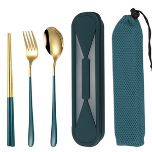 Korean Style Stainless Steel Spoon Fork Chopsticks Set Emerald Green Travel Utensil Kit Easy To Carry Student Outdoor Use - Product Image 5