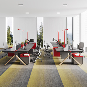 모던 <span class=keywords><strong>6</strong></span>인용 모듈형 사무실 책상 개방형 공간 코워킹 워크스테이션 목재 사무용 가구 - Product Image 1