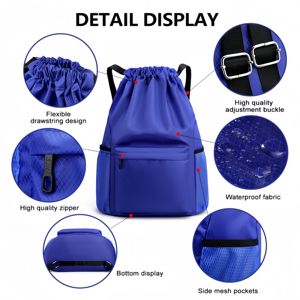 カスタムロゴ入り巾着袋 ナイロン生地 透明 ユニセックス ジッパーポケット付き カラフル ジム 多機能 ジッパー巾着袋 - Product Image 4