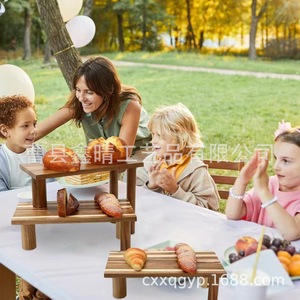 Support à gâteaux à plusieurs niveaux en bois d'acacia, plateau de service pour pâtisseries, biscuits, fruits, idéal pour les fêtes - Product Image 2