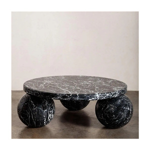 Thiết kế hiện đại màu đen trắng phòng khách Bàn cà phê đá hình cầu bóng bảng cơ sở Đá Cẩm Thạch Bàn cà phê - Product Image 1