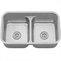 NEXGRAND NG01-32188U Wastafel Dapur Undermount 32-inci 50/50 Bak Ganda Persegi Panjang Baja Tahan Karat 16 Gauge 201 Lapisan Brushed