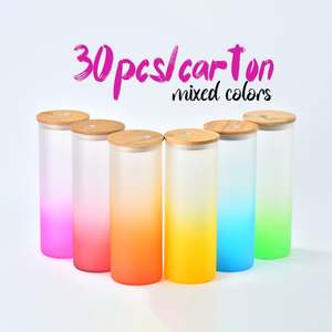 Vaso de cerveza de vidrio esmerilado de 25 oz con degradado de color, en forma de lata, para sublimación, con tapa de bambú y pajita, desde almacén de EE. UU. - Product Image 2