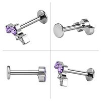 Piercing d'oreille en titane ASTM F136, style étoile, à dos plat, fileté intérieur, avec zircon, pour tragus, petit clou d'oreille à dos plat, pour mariage