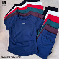 Set Yoga 2 Potong Celana Pendek High Waist Scrunch Butt Cepat Kering dengan Atasan Crew Neck, Laris untuk Fitness, Yoga, dan Olahraga di Gym untuk Wanita