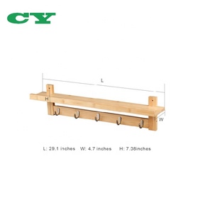 Giá Treo Tường Bằng Gỗ Tre Gắn Tường Với 5 Móc Kim Loại Và Kệ Trên Để Lưu Trữ Scandinavia - Product Image 4