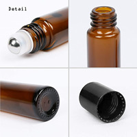 Couvercle noir vide huile essentielle Transparent ambre verre dépoli rouleau sur bouteille de parfum avec bille roulante en acier 10ml