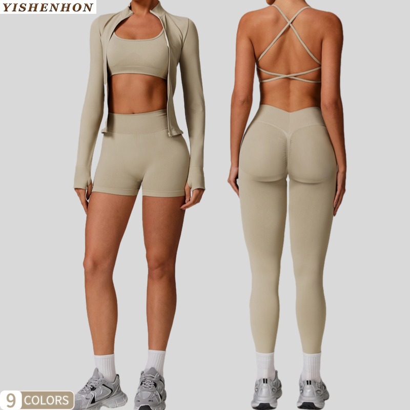 YSH Cloud-sensing Breathable Seamless Back-beautifying Yoga Wear Set for Women Outdoor Sports Running and Fitness Wear Top Suits