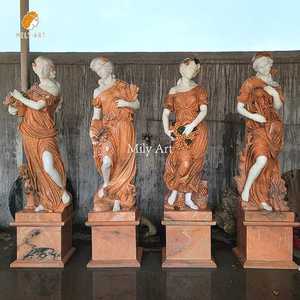 Estatua de <span class=keywords><strong>Mujer</strong></span> de las Cuatro Estaciones Tallada a Mano en Mármol Rojo de Tamaño Real para Decoración de Exteriores, MILY - Product Image 4