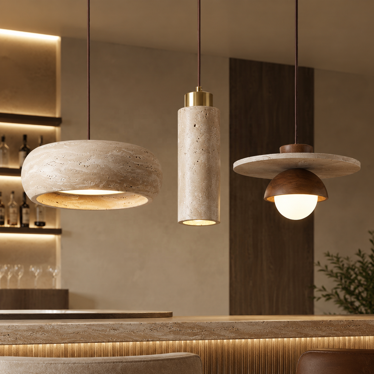 Travertine Pendant Light Stone Cluster Hanging Ceiling Lamp Adjustable for Dining Room Hotel Villa