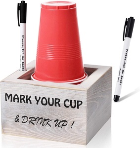 Bar de fiesta de granja, decoración rústica de boda, Mark Your Cup y Drink Up, portavasos individual de fiesta de madera, incluye rotuladores y ranura para rotuladores - Product Image 2