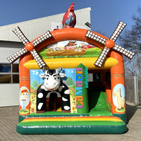 Château gonflable combiné avec toboggan pour extérieur, jardin, ferme, parc, en PVC, motif vache, protection UV pour enfants