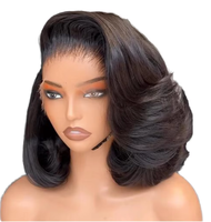 Perruque brésilienne en cheveux vierges, 14 pouces, bouclée et rebondissante, style bob court, ondulée, HD pour perruques frontales en dentelle pour femmes noires