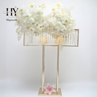 Support à fleurs en forme de T moderne orné de cristaux étincelants, en métal électroplaqué de haute qualité pour les fêtes, les mariages, les tables de fête