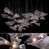 Lustre LED en verre incurvé en forme d'aile de lotus, grand luminaire moderne personnalisé pour hall d'hôtel et villa, décoration de plafond