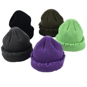 Gorro de Punto Corto de Invierno Unisex de Alta Calidad, Gorro de Calavera Estilo Hip Hop para Hombre con Borde Enrollado, Estilo Desgastado, Ropa Urbana para Hombre y Mujer - Product Image 2