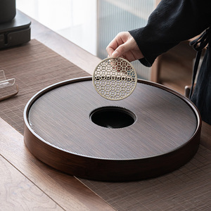 Bamboo Walnut Color <b>Tea</b> Tray Round Water Filter Dry Brewing For Kung Fu <b>Tea</b> <b>Set</b> - Product Image 2