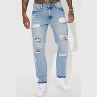 Jeans en denim personnalisés pour hommes, déchirés, délavés clair, patchwork, style vintage streetwear, vente en gros, fabricant, nouvelle collection de vêtements
