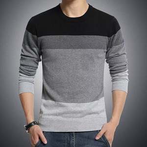 สเวตเตอร์สเวตเตอร์ถักแขนยาวไล่ระดับสีสำหรับผู้ชายเสื้อกันหนาวคอกลมมีขอบ - Product Image 2