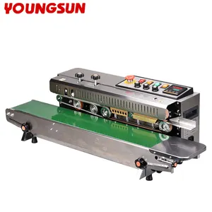 YOUNGSUN Factory Price Continuous Heat Stainless Steel Sealer Plastic Bags Band Sealing Machine with Solid Ink Print