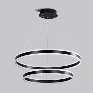 Đen Cơ sở 2 Vòng pendent LED Chandelier 60W dimbeautiful phòng ngủ phòng khách bị cô lập lái xe CE ROHS Vòng LED trần ánh sáng