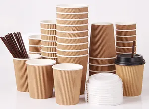 JIANI Hot Sales Biodegradable Disposable Coffee Ripple Wall Paper Cup Disposable 12oz Paper Coffee Cups
