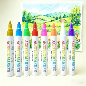Marqueur acrylique <span class=keywords><strong>à</strong></span> base d'eau haute couvrance, 12 couleurs, pointe biseautée et ronde de 5 mm pour le dessin DIY sur verre, bois, toile - Promotion - Product Image 4