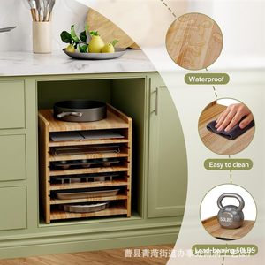 Estante de almacenamiento vertical de madera para cocina, organizador de bandejas de hornear de 7 niveles, gabinete portátil para utensilios de cocina y repostería. - Product Image 3