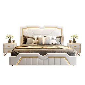 Latest Modern European Bedroom Furniture Luxury Design Leather Double King size Bed