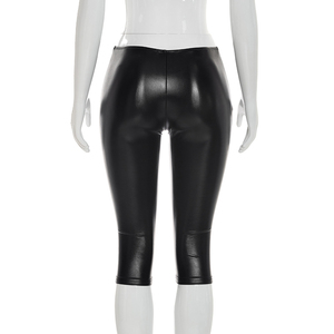 Viviblook Y26PT103 New Women Casual Tight Pants Solid Color Low Waist Tight <b>Elastic</b> Waist Cropped Pants for Ladies - Product Image 5