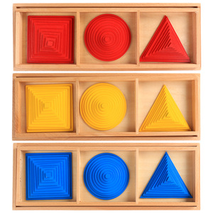 Material didáctico de madera Montessori, gradiente superpuesto, formas geométricas, educación, círculos concéntricos, cuadrados, triángulos - Product Image 4
