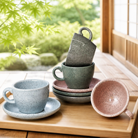 Ensemble élégant de tasse à café et soucoupe en céramique à texture rocheuse, résistant à la chaleur, avec glaçure naturelle, pour café, maison, hôtel, restaurant, table