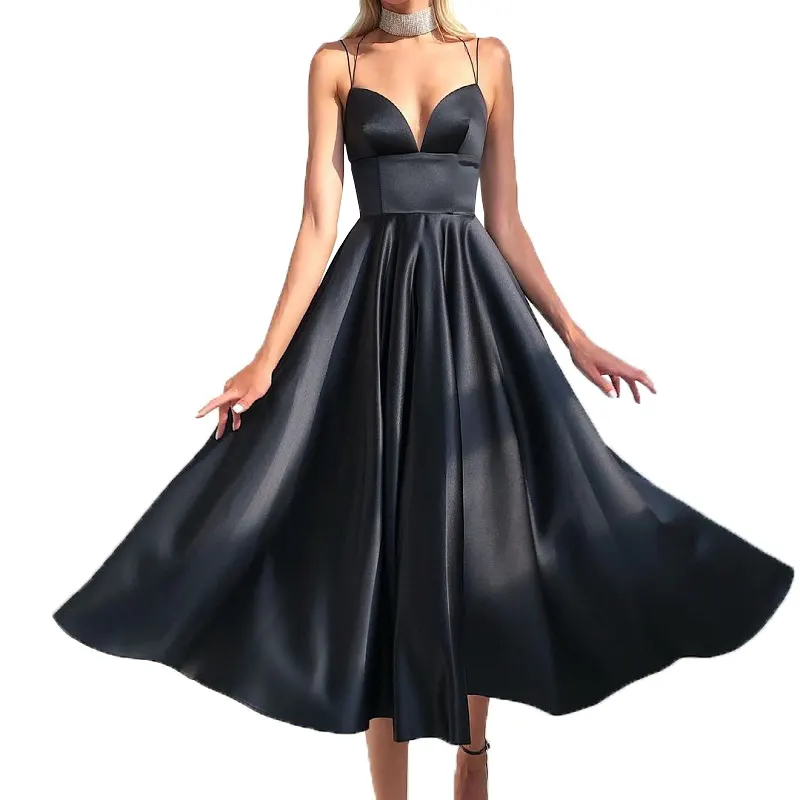 Taffeta fabric 2023 prom elegant lady slip corset slim waist dresses ball charm women solid color big swing hem dresses