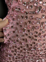 Robe de soirée décontractée Novance Y2507-LSC rose à paillettes, robe de soirée sexy grande taille, robe élégante avec strass, vêtements pour anniversaire