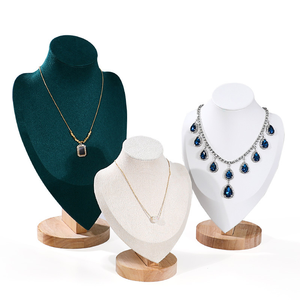Expositor de Joyería de Madera Maciza, Venta al por Mayor de Fábrica, Base de Madera Gris Verde Oscuro, Busto de Exhibición de Joyería para Collares - Product Image 3